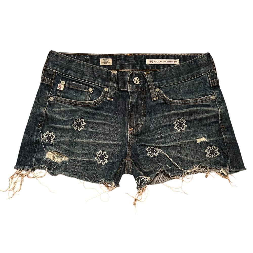 AG Adriano Goldschmied Tomboy cutoff denim shorts with embroidery